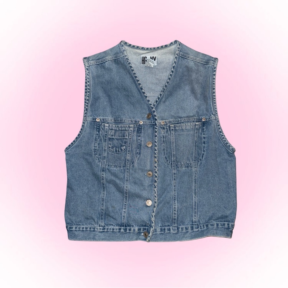 HG•NY Light Wash Denim Vest with Heart Logo